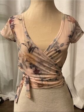 Eleve Mesh Blush Floral ballet Wrap Top-Enchanting mesh